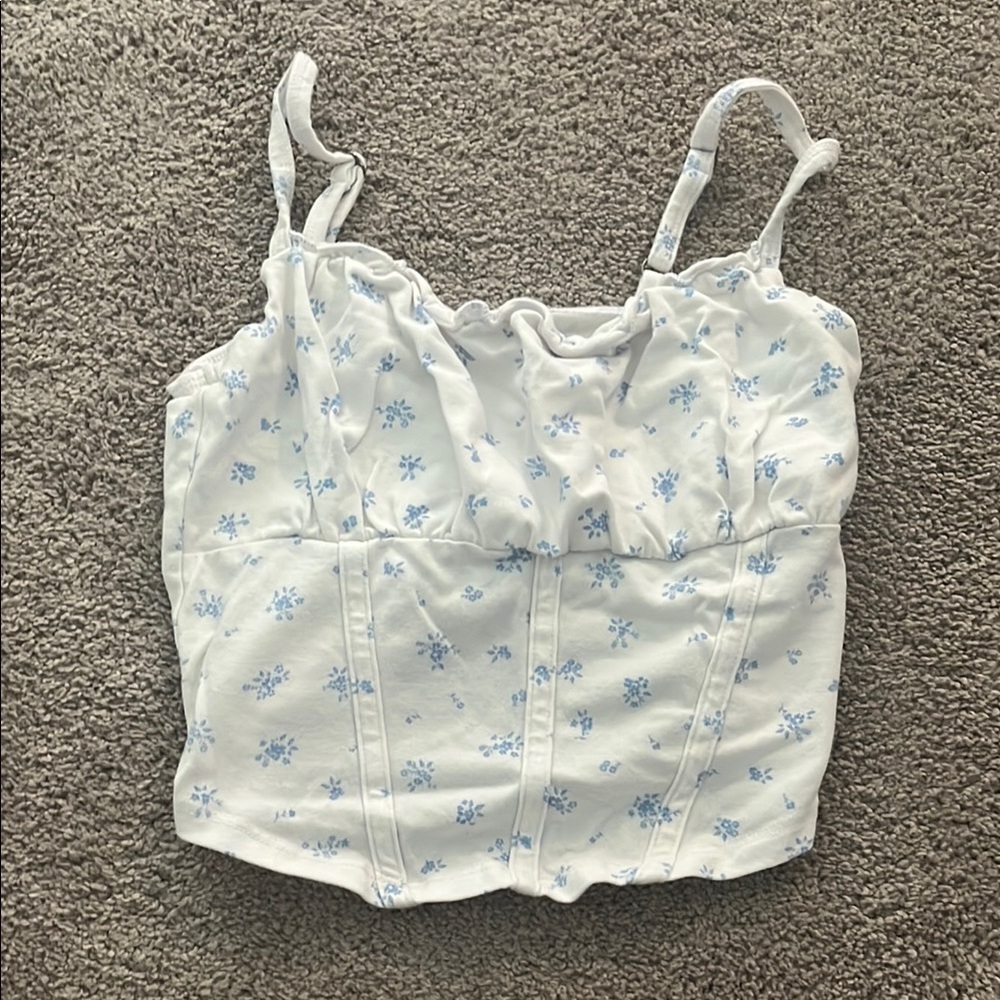 Hollister Blue and White Smocked Camisole Top